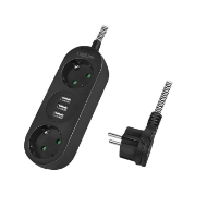 Εικόνα της Πολύπριζο 2 Θέσεων LogiLink LPS262U, με 3 Θύρες USB 1.5m Μαύρο